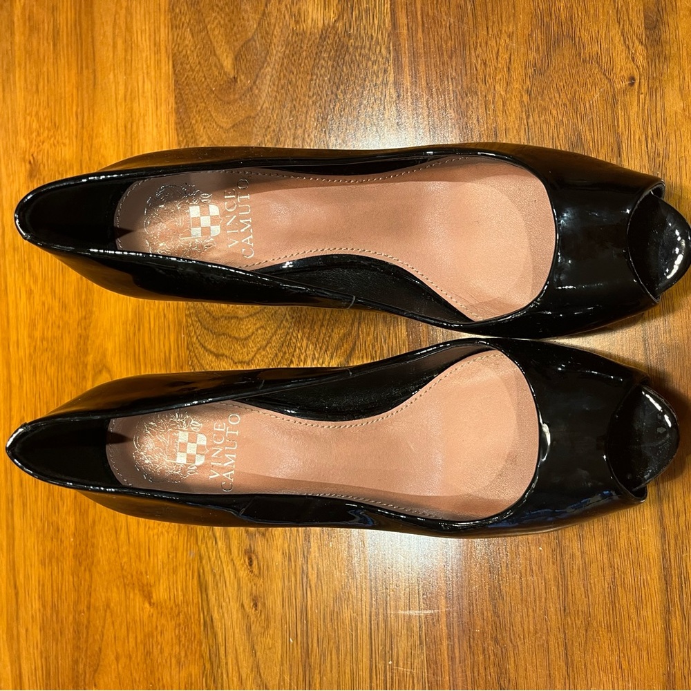 Vince Camuto Black Patent Peep-Toe Heels